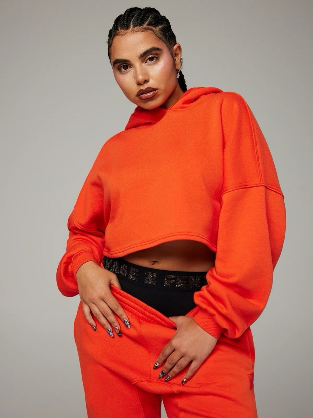 Savage X Fenty Cropped Hoodie in Bright Orange